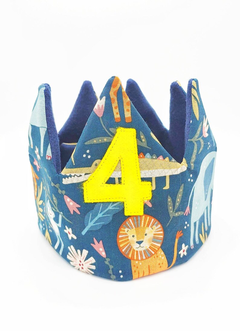 Safari Birthday Crown Jungle Crown Animal Crown Fabric Crown Personalized Gift Adjustable Kid Crown image 3