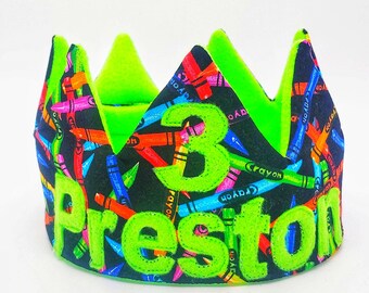 Crayon Fabric Crown | Art Theme Birthday Hat | Child Crown | Customize Hat | Personalized Gift | Adjustable Crown | Birthday Hat