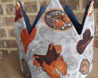 Handmade Cowboy Birthday Crown | Reversible Cotton Ranch Theme