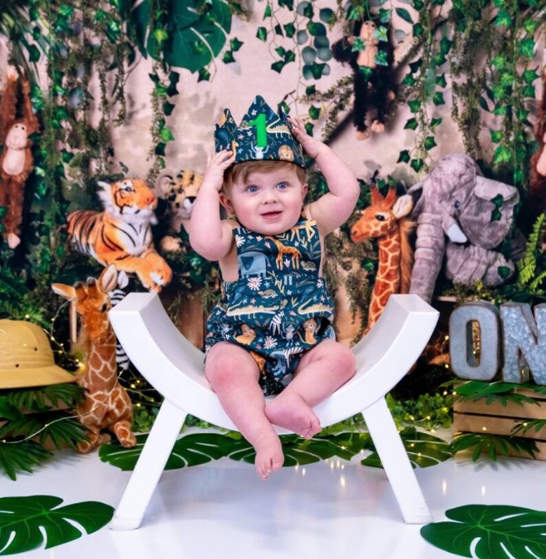 Safari Birthday Crown Jungle Crown Animal Crown Fabric Crown Personalized Gift Adjustable Kid Crown image 2