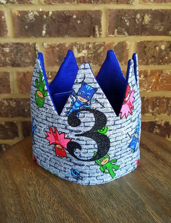 PJ Masks Crown, PJ Masks Birthday Crown, Party Hat, PJ Masks Theme Party, Fabric Crown, 2nd Birthday, Third Birthday, 4th Birthday, Il_570xn