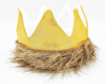 Gold Fabric Crown: Faux Fur Trim, Birthday Costume