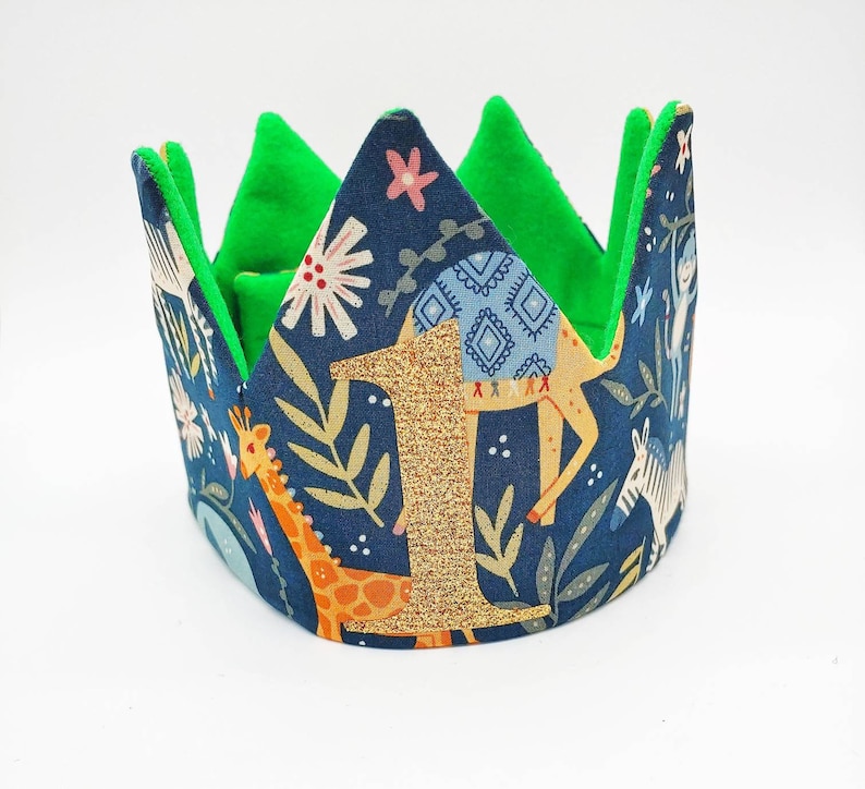 Safari Birthday Crown Jungle Crown Animal Crown Fabric Crown Personalized Gift Adjustable Kid Crown image 4