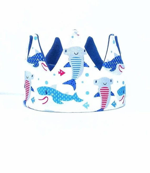 Shark Crown | Birthday Crown | Personalized Crown | Adjustable Fabric Crown | Toddler Crown | Party Hat | Name Crown | Child Gift Il_570xn