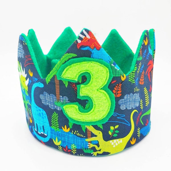 Dinosaur Crown | Dinosaur Party Hat | Birthday Crown | Personalized Fabric Crown | Kids Birthday Hat | Child Custom Crown | Adjustable Crown