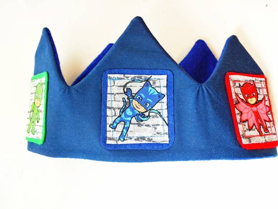 Superhero PJ Crown, PJ Birthday Crown, Party Hat, Fabric Crown, 2nd Birthday, Third Birthday, 4th Birthday, Il_570xn