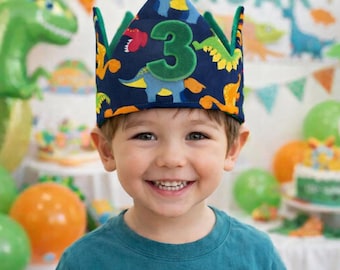 Dinosaur Birthday Crown: Handmade Cotton Dino Hat, Personalized