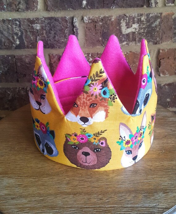 Woodland Animal Crown/ Animal Flower Crown/ Animal Birthday/ Animal Party Hat/ Fabric Crown/ 4th Birthday/ 5th Birthday/ Animal Theme Il_570xn
