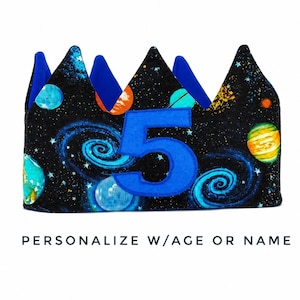 Space Birthday Crown |Personalized Planet Party Hat | Customize with Different Color Options | Fits Babies Up To Adults | Keepsake Gift