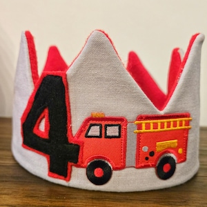 Fire Truck Crown | Fire Engine Birthday Hat | Fire Truck Personalized Crown | Adjustable Crown | Name & Age Crown
