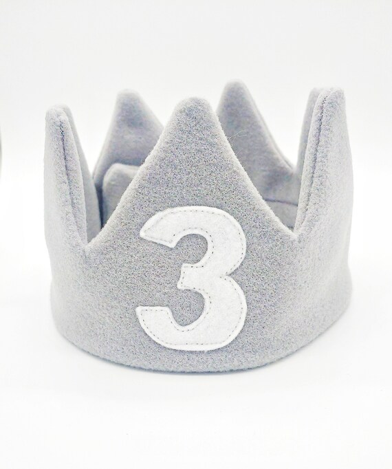 Birthday Crown/ Custom Felt Crown/ Birthday Hat / Gender Nuetral Birthday/ Grey Felt Crown /Grey White Felt Crown/ Party Supplies Il_570xn