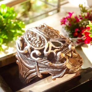 Vintage Egyptian revival 925 silver scarab beetle statement ring size O 10 grams