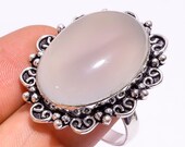 Natural White Chalcedony Gemstone Vintage Handmade Jewelry Ring Size- 8.25 US Weight-11.1 Gm GS-114 For Girls.