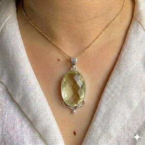 Oval Fantasy Cut Lemon Topaz / Quartz Pendant – Sterling Silver Boho Statement Pendant, Birthstone Jewelry