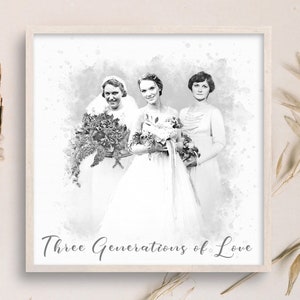 Mother of the Bride Gift Generation Picture, Custom Generational Wedding Portrait, Grandmother, Mother Gift from Daughter,