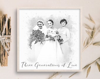 Mother of the Bride Gift 3 Generation Wedding Picture, Three Generation Wedding Photo, Custom Generational Wedding Portrait, Last Minute