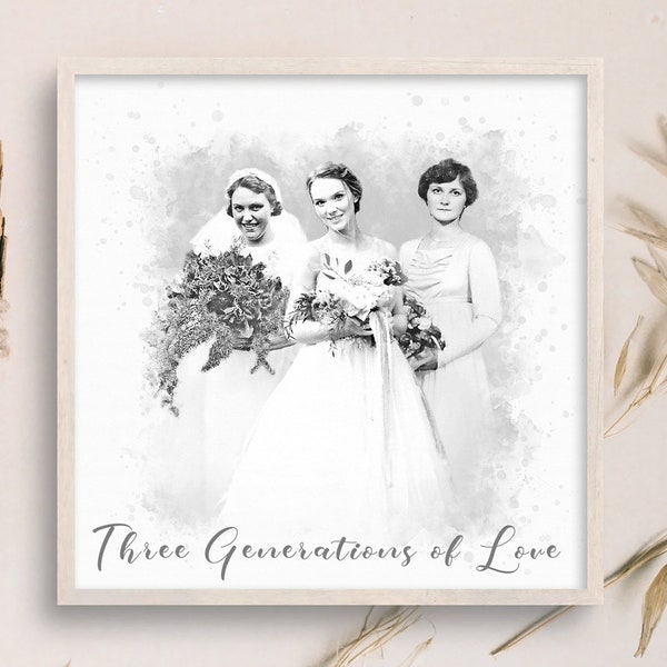 Mother of the Bride Gift 3 Generation Wedding Picture, Three Generation Wedding Photo, Custom Generational Wedding Portrait, Last Minute