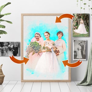 Custom Generational Wedding Portrait, Mother of the Bride Gift, Grandmother, Mother Gift from Daughter, Watercolor style Personalized