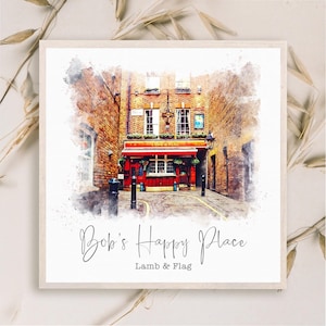 Regelmäßige lokale Pub Lieblingsbar, personalisierte Lieblingsbar Bild, Papas lokale Bar Illustration, individuelles Happy Place Bild für den besten Freund