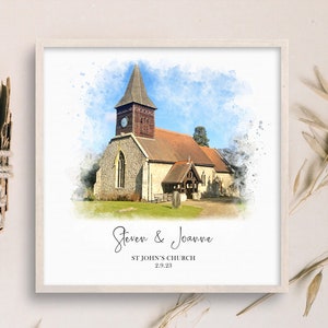 Iglesia de boda o lugar invitación estacionaria obra de arte digital, retrato de lugar de boda personalizado imprimible, regalo de regalo de boda personalizado