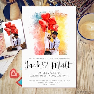 Carte d'invitation de mariage gay lesbien personnalisée, M. et M. oeuvre d'art personnalisée d'invitation de mariage LGBT à partir de votre photo