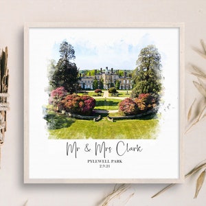 Wedding Venue Print, Wedding Gift, 1st Wedding Anniversary Present, Venue Sketch, Painting from Photo, Personalised Drawing, Couple Gift