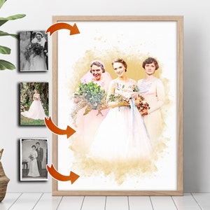 Custom Generational Wedding Portrait, Mother of the Bride Gift, Grandmother, Mother Gift from Daughter, Watercolor style Personalized