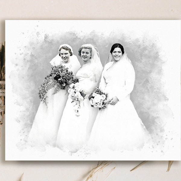 Three Generations Bridal Illustration, Bride and Mom Illustraion,  Generational Wedding Portrait, Custom Generation Wedding Portrait