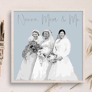Generational Wedding Portrait, Bride and Mom Illustration, Grandmother of the Bride Gift, Mother of the Bride Portrait