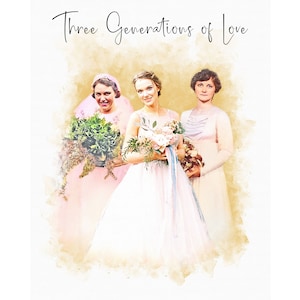 Custom Generational Wedding Portrait, Mother of the Bride Gift, Grandmother, Mother Gift from Daughter, Watercolor style Personalized
