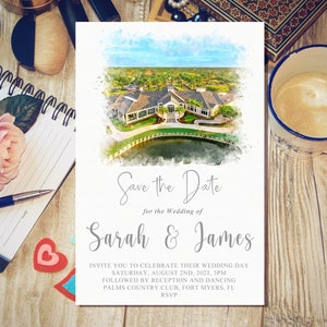 Salvar a data convite personalizado para local de casamento, convite de casamento personalizado com imagem, papel de carta de casamento exclusivo feito sob encomenda