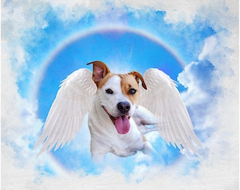 Add Angel Wings to Pet with Rainbow Bridge, Dog Loss Portrait with Angel Wings, Custom Pet Portrait from Photo, Dog Lover Christmas Gift