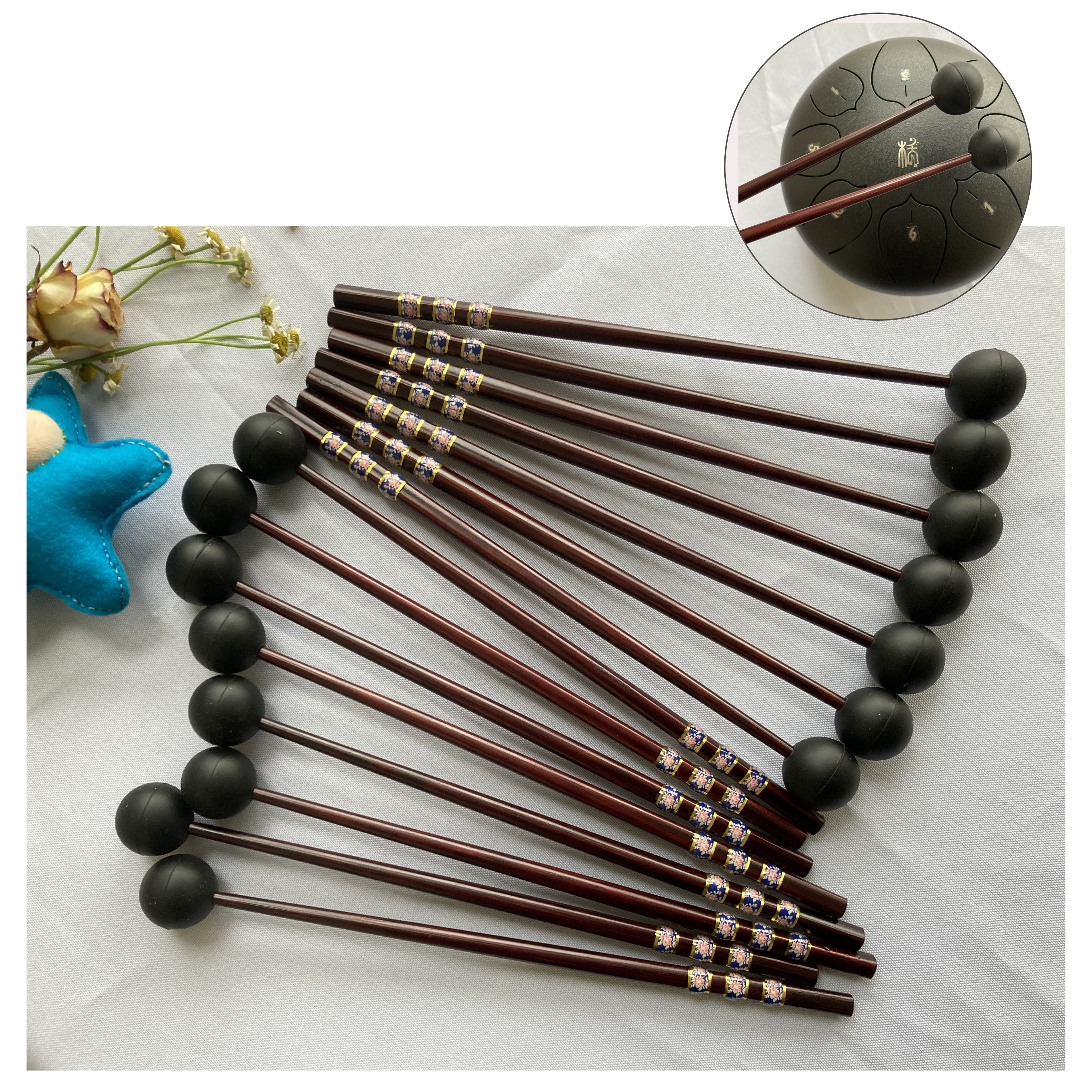 SM SunniMix 1 Pair Wooden Mallets Drumsticks 235mm/9.25inch for Tongue Drum Handpan Zen Drum 