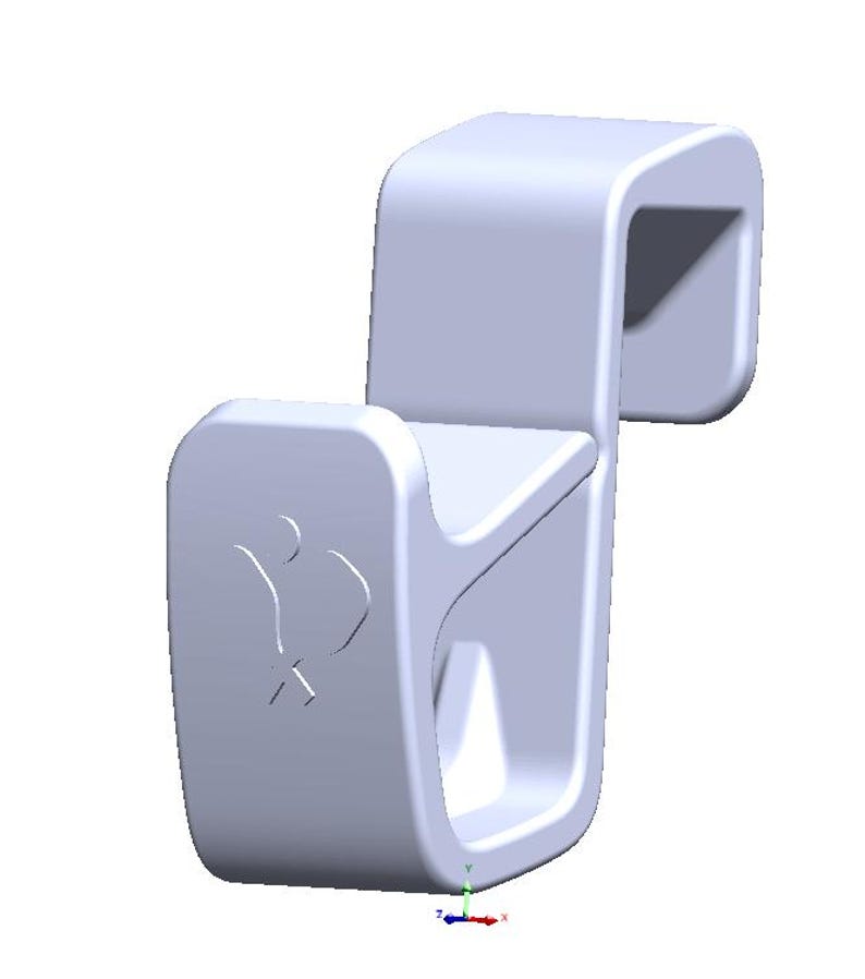 Puede incluir: Un gancho de pl&aacute;stico gris claro con un dise&ntilde;o curvo. El gancho presenta un p&aacute;jaro o figura estilizada en la parte delantera. El dise&ntilde;o incluye una parte superior curva y una secci&oacute;n inferior con un espacio abierto.