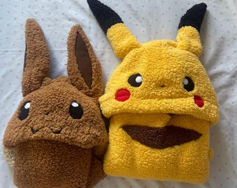 Handmade Pikachu/Eevee Poncho Costume: Sherpa Hoodie, Removable Tail
