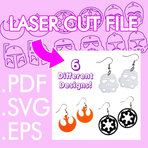 Stars Galaxy War Symbols Rebels Cog Fett Jewelry Laser Cut File ~ .PDF .SVG .EPS Laser Vector Download ~ for Necklace Pendant or Earrings