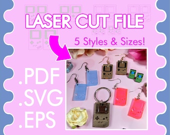 Retro Handheld Game Brick 80s 90s Party Jewelry Laser Cut File ~ .PDF .SVG .EPS Laser Vector Download ~ Necklace, Studs or Dangle Earrings