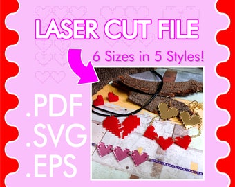 BFF Pixel Heart Container Video Game Jewelry Laser Cut Vector File Download ~ .pdf .svg .eps ~ Best Friends Heart Retro Jewelry