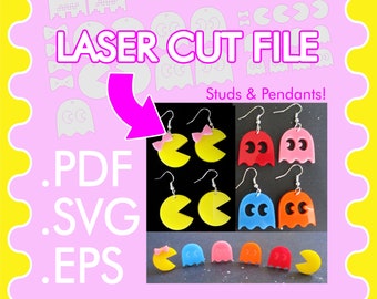 Retro Arcade Video Game Stud & Dangle Pendant Earrings Jewelry Laser Cut Vector File ~ .PDF .SVG .EPS Laser Vector Download