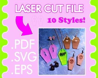Halloween Spooky Rip Coffin Casket Laser Cut Jewelry Vector Files ~ .PDF .SVG .EPS Laser Vector Download ~ Necklace Pendant or Earrings