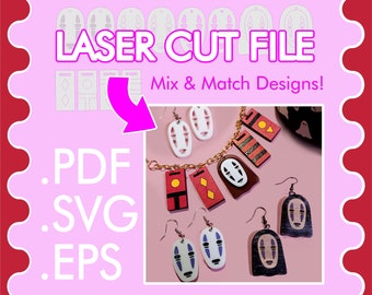 Spirited No Face & Bath Tokens Laser Cut Jewelry Download Vector File ~ .PDF .SVG .EPS Laser Vector Download ~ Necklace Pendant or Earrings