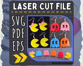 Retro Arcade Video Game Stud & Dangle Pendant Earrings Jewelry Laser Cut Vector File ~ .PDF .SVG .EPS Laser Vector Download