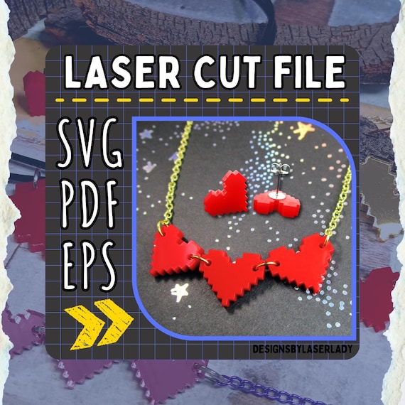 BFF Pixel Heart Container Video Game Jewelry Laser Cut Vector File Download ~ .pdf .svg .eps ~ Best Friends Heart Retro Jewelry