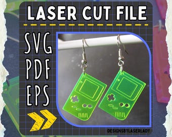 Retro Handheld Game Brick 80s 90s Party Jewelry Laser Cut File ~ .PDF .SVG .EPS Laser Vector Download ~ Necklace, Studs or Dangle Earrings