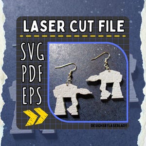 AT-AT Star Imperial Walker Laser Cut Jewelry Download File ~ .pdf .SVG .eps ~ Space Vector Pop Culture Pendants or Earrings