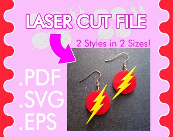 Flash Symbol Lightning Logo Earrings Jewelry Laser Cut Vector File ~ .PDF .SVG .EPS Laser Vector Download ~ Necklace Pendant or Earrings