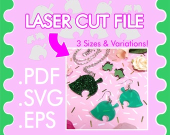 Animal Leaf Crossing Dangle and Stud Earring Jewelry Laser Cut File ~ .PDF .SVG .EPS Laser Vector Download ~ Necklace Pendant or Earrings