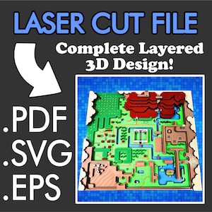 Carte d'aventure 3D de jeu vidéo vintage rétro 8 bits Fichier de découpe laser Super détaillée ~ Fichier de projet miniature ~ .PDF. SVG. Téléchargement vectoriel Laser EPS