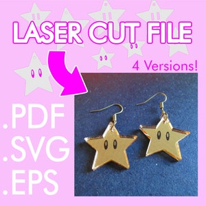 Pendientes de botón Invincibility Star Gamer Joyería Archivo vectorial de corte láser ~ .PDF .SVG .EPS Descarga de vector láser ~ Collar, colgante o pendientes
