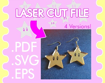 Invincibility Star Gamer Stud Earrings Jewelry Laser Cut Vector File ~ .PDF .SVG .EPS Laser Vector Download ~ Necklace Pendant or Earrings
